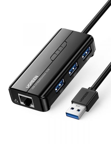  USB 3.0 Ugreen 3xUSB 3.0 + RJ45 1000M Ethernet, Black (20265) -  1