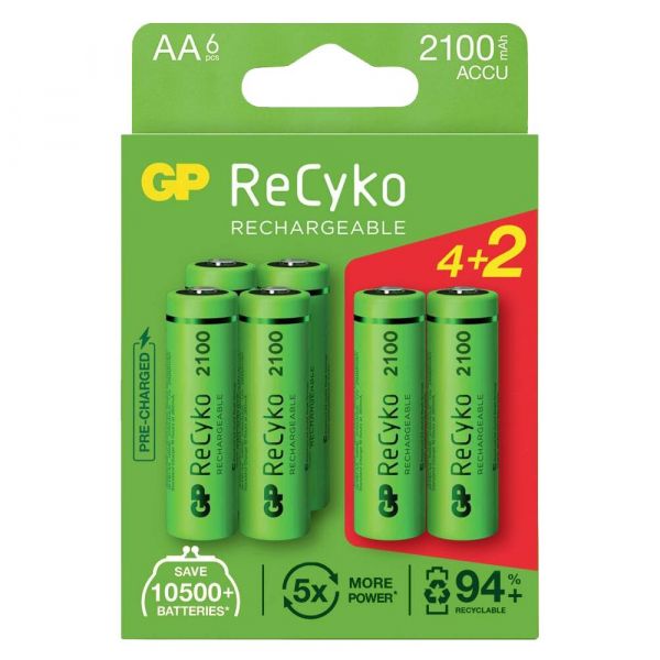  GP Recyko 2100 (GP210AAHCE4/2-2BNB6) AA/HR06 NI-MH 2050 mAh BL 6  -  1