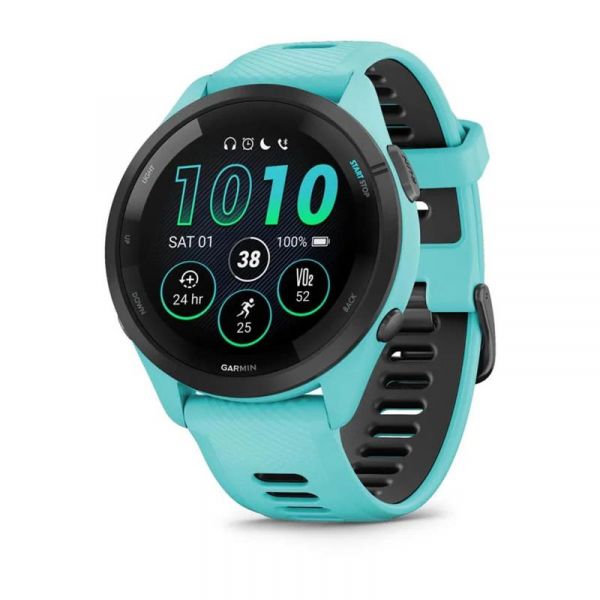 - Garmin Forerunner 265 Black Bezel with Aqua Case and Aqua/Black Silicone Band (010-02810-52) -  1