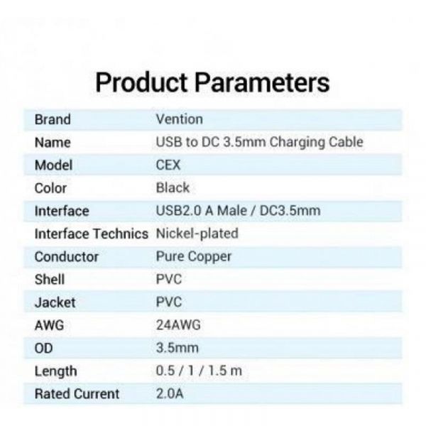  Vention USB - DC 3.5  (M/M), 1 , Black (CEXBF) -  2