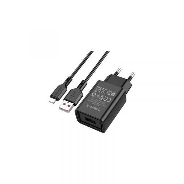    Borofone BA68A (1USB, 2.1) Black (BA68ALB) +  Lightning -  2