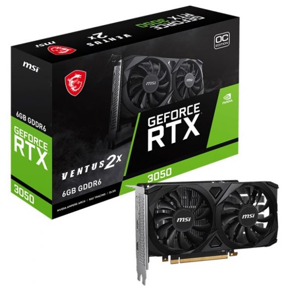  GF RTX 3050 6GB GDDR6 Ventus 2X OC MSI (GeForce RTX 3050 VENTUS 2X 6G OC) -  1