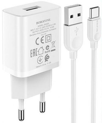   BorofoneBA52A Gamble(1USB2.1A)White (BA52ACW) +  Type-C -  1