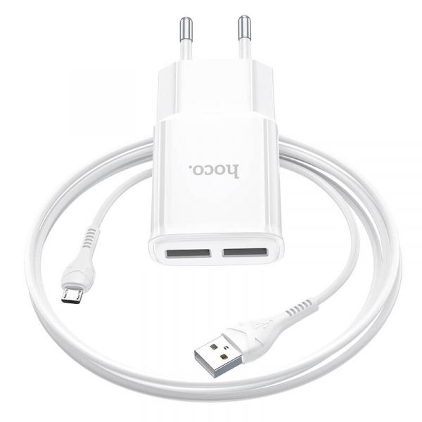    Hoco C88A (2USB, 2.4) White (C88AMW) +  MicroUSB -  1