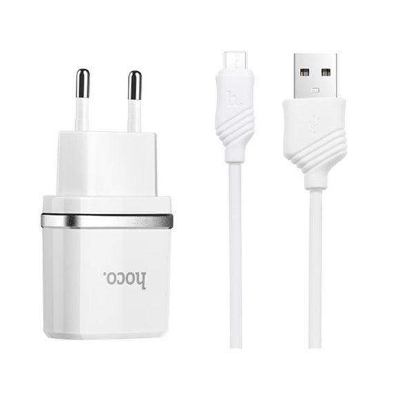    Hoco C12 (2USB, 2.4) White (C12MW) +  MicroUSB -  1