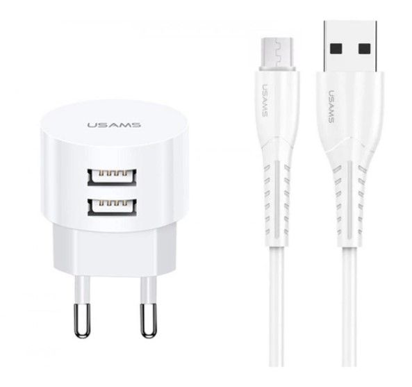    Usams T20 (2USB, 2.1) White (XTXLOGT18MC05) +  MicroUSB -  1