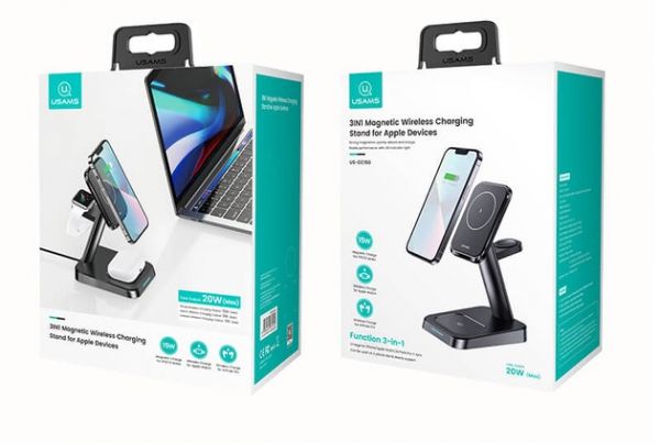    Usams US-CC150 3in1 Magnetic Wireless Charging Stand 20W Black (CC150WXC01) -  3