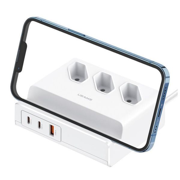   Usams US-CC160 (CC160TC01) 3 , 1 USB, 2 USB Type-C 65W, 2 , White -  3