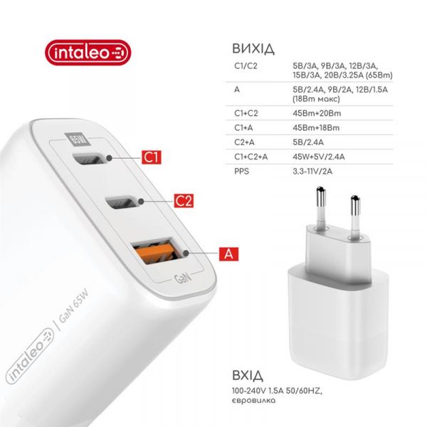    Intaleo TCG65GAN 2USB-C PD+USB-A QC 3.0 White (1283126559525) -  4