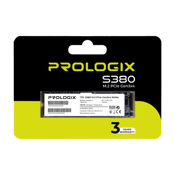  SSD 1TB Prologix S380 M.2 2280 PCIe 3.0 x4 NVMe TLC (PRO1000GS380) -  2