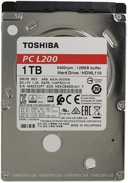  HDD 2.5" SATA 1.0TB Toshiba L200 5400rpm 128MB (HDWL110)_Refurbished -  1