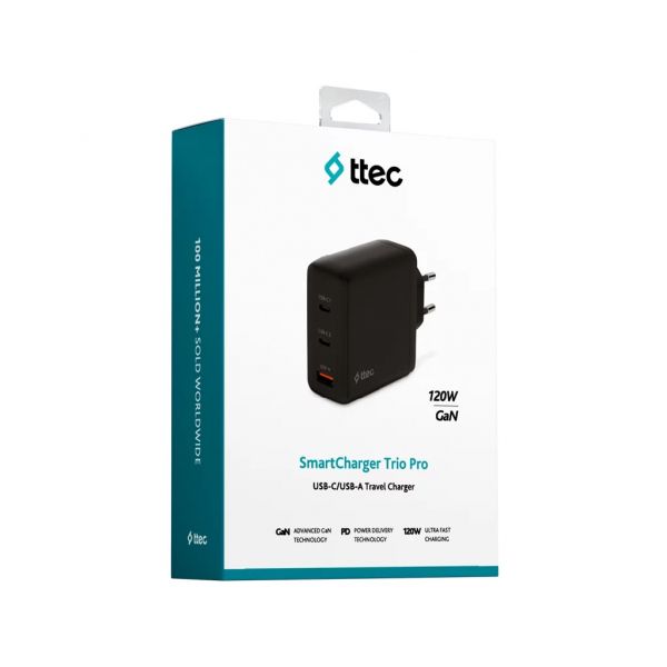    Ttec SmartCharger Trio GAN 2USB-C/USB-A /120 Black (2SCG04S) -  5