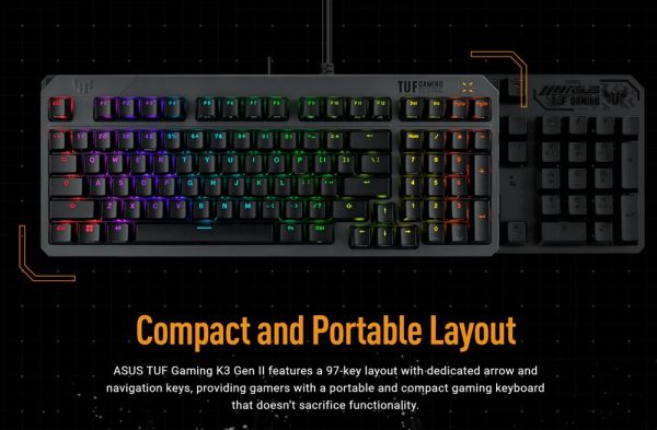  Asus TUF Gaming K3 Gen II Opti-Mech RGB 97key Switches ABS Black (90MP0390-BKMA00) -  4