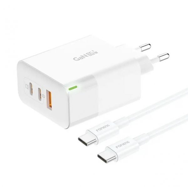    Foneng USB-A 2xUSB-C GaN 65W White (GAN65) +  USB-C -  1