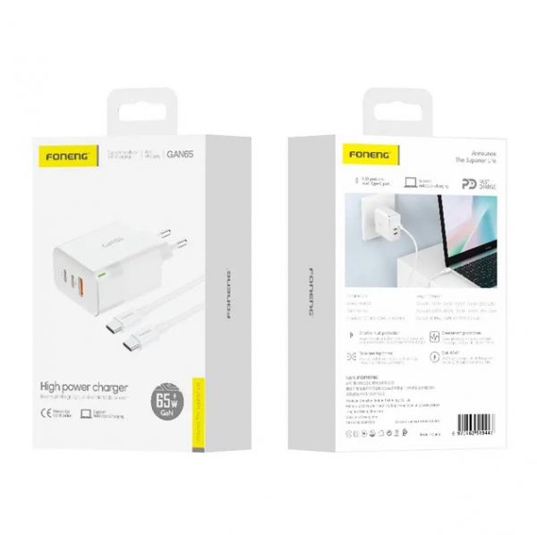    Foneng USB-A 2xUSB-C GaN 65W White (GAN65) +  USB-C -  2