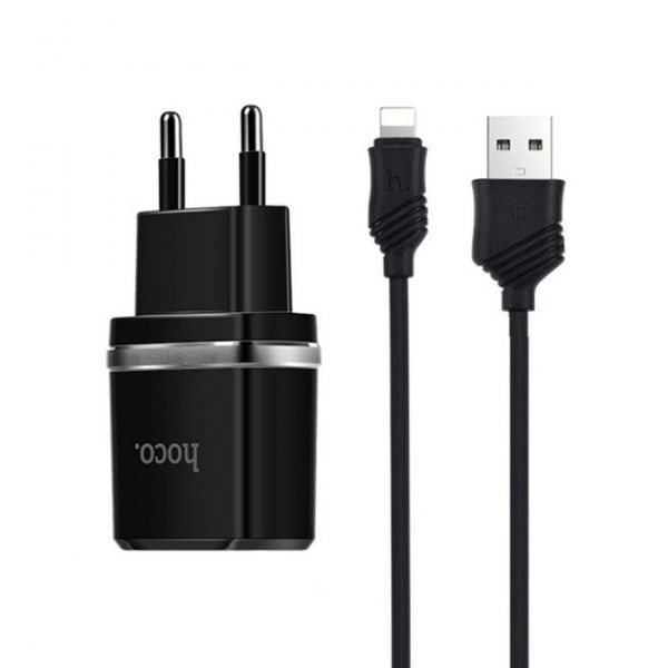    Hoco C12 Smart 2.4A 2USB Black (S23146) +  Lightning -  1