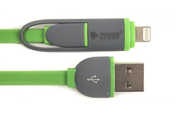  PowerPlant Quick Charge 2A 2--1 flat USB 2.0 AM  Lightning/Micro, 2, Green (CA910502) -  2