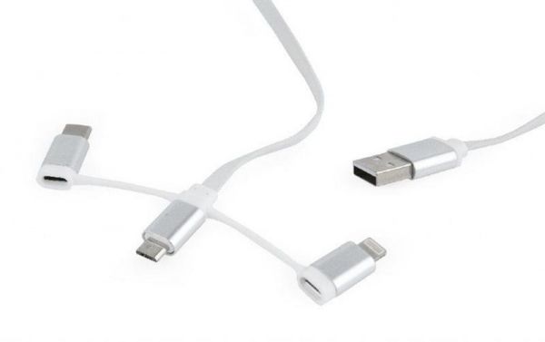   USB 2.0 AM to Lightning + Micro 5P + Type-C 1.0m Cablexpert (CC-USB2-AMLM32-1M-W) -  1