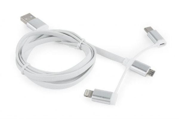   USB 2.0 AM to Lightning + Micro 5P + Type-C 1.0m Cablexpert (CC-USB2-AMLM32-1M-W) -  2