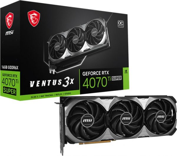  GF RTX 4070 Ti Super 16GB GDDR6X Ventus 3X OC MSI (GeForce RTX 4070 Ti SUPER 16G VENTUS 3X OC) -  1