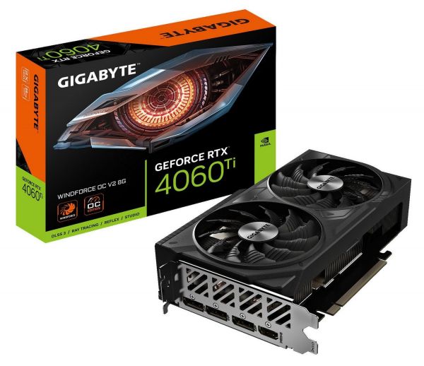  GF RTX 4060 Ti  8GB GDDR6 Windforce OC V2 Gigabyte (GV-N406TWF2OCV2-8GD) -  1