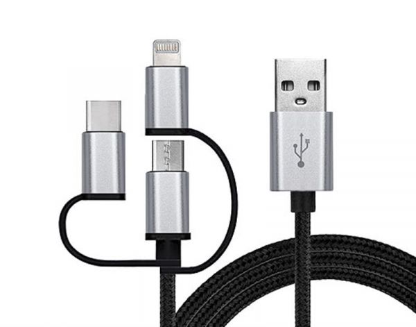  REAL-EL Premium USB2.0 AM-3in1 Lightning/microUSB/USB-C 1m,  -  1