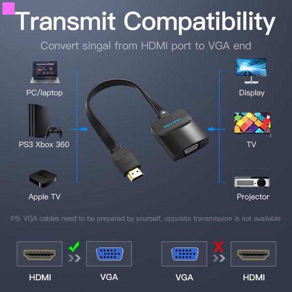  Vention Flat HDMI-VGA, 0.2 m,     (ACKBB) -  3