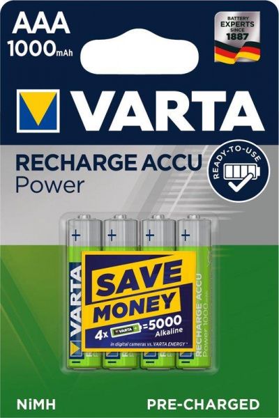  Varta Recharge Accu AAA/HR03 Ni-MH 1000 mAh BL 4 -  1