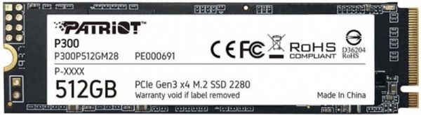 SSD  Patriot P300 512GB M.2 2280 PCIe NVMe 3.0 x4 TLC (P300P512GM28) -  1