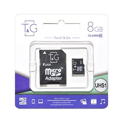   MicroSDHC   8GB UHS-I Class 10 T&G + SD-adapter (TG-8GBSD10U1-01) -  1