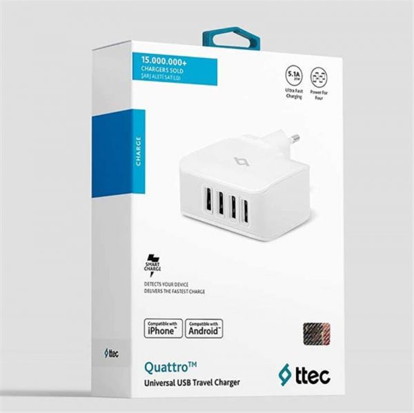    Ttec Quattro 4USB 5.1A/25 White (2SC02B) -  2