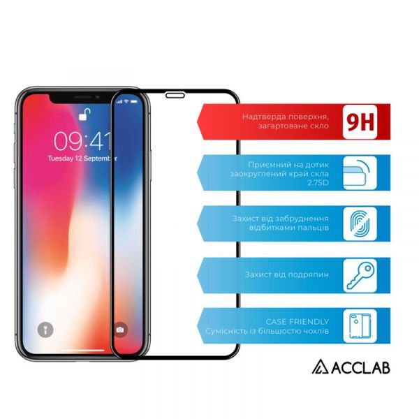   ACCLAB Full Glue  Apple iPhone 11/XR Black (1283126508196) -  2