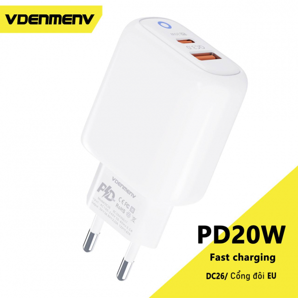    Denmen DC26 (2USB) PD20W+QC3.0 White (DC26-WH) -  5