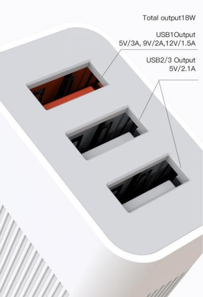    XO L72 (1USB3A, 2USB2.4A) White (XO-L72i-WH) +  Lightning -  3