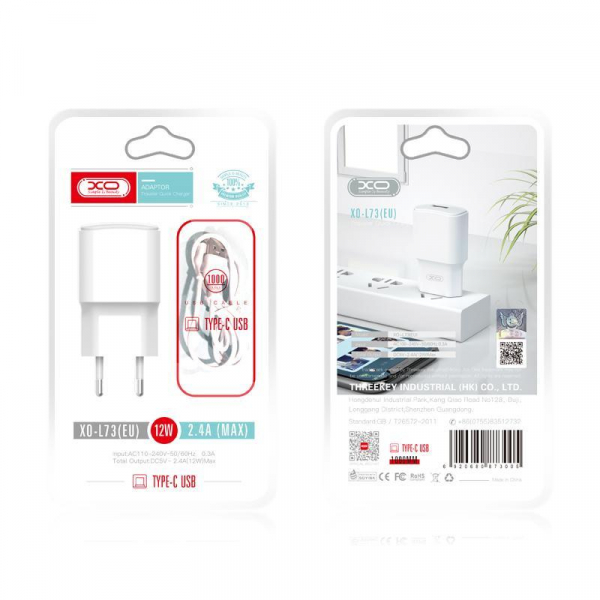    XO L73 (1USB2.4A) White (L73-TC-WH) +  USB Type-C -  3