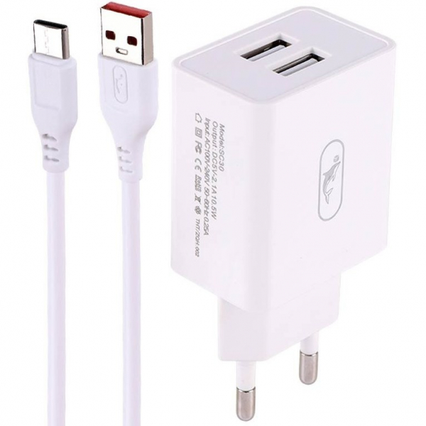   SkyDolphin SC30T (2USB, 2.1A) White (SDMZP-000113) +  Type-C -  2