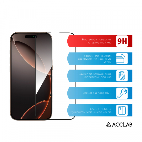   ACCLAB Full Glue  Apple iPhone 16 Pro Black (1283126593277) -  3