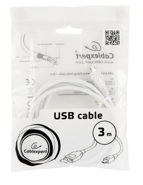  micro USB 2.0, A-/micro B-, , 3 ,  Cablexpert CCP-mUSB2-AMBM-W-10 -  2