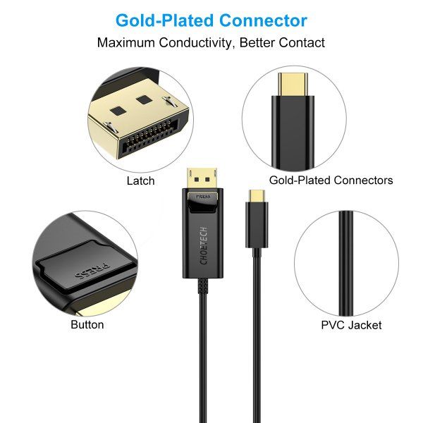  USB-C  DisplayPort, 4K 60 , 1,8  Choetech XCP-1801BK -  4