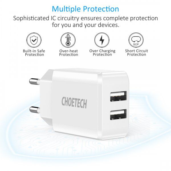   , 2 USB, 5V/2A Choetech C0030EU-WH -  3