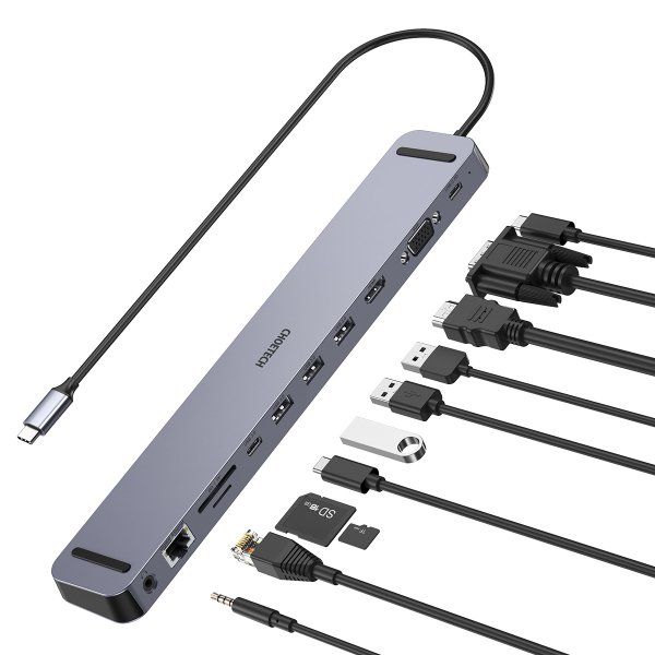   USB-C 11--1 (HDMI/VGA/LAN//USB-A/USB-C/Audio),  Choetech HUB-M20-GY -  3