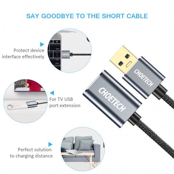  USB 3.0, A-/-, 2 ,  Choetech XAA001-BK -  4