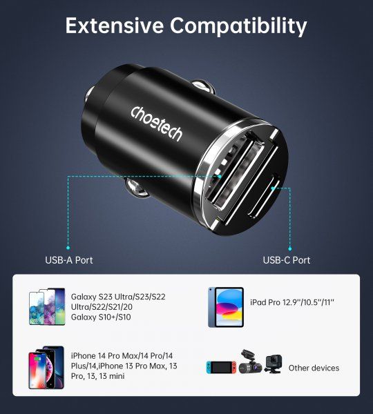   , USB-A/USB-C, 30, QC3.0/PD,  Choetech TC0006-V2-BK -  7