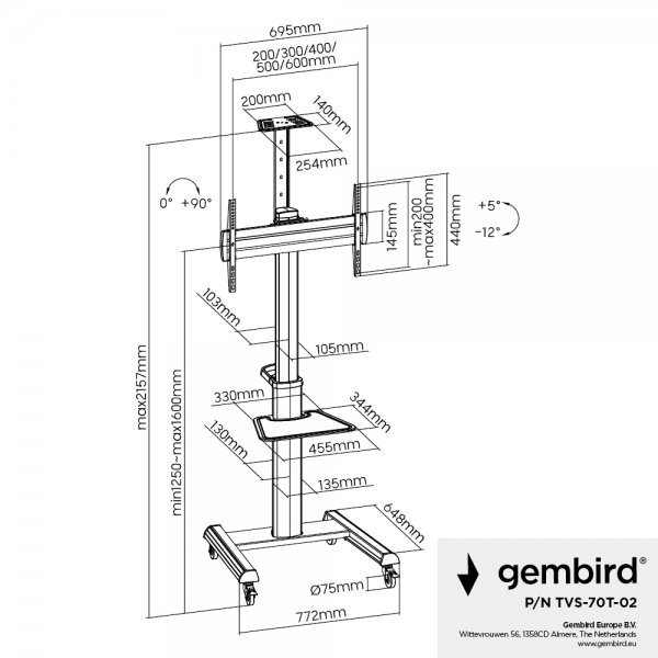  ϳ        , 37"-70" ( 70 ) Gembird TVS-70T-02 -  10