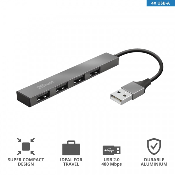 TRUST 4-  Halyx Aluminium Mini USB 2 .0 Hub Halyx 4-PORT Mini USB 2.0 Hub -  6