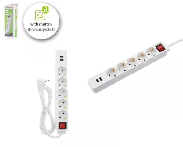   Hama Jack 5XSocket 2 USB 3.4A*1.5 ws 1.5 White 00137350 -  2