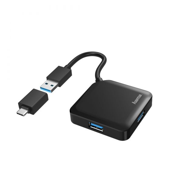 USB- Hama 4 Ports USB 3.2, USB-C Adapter Black 00200116 -  1