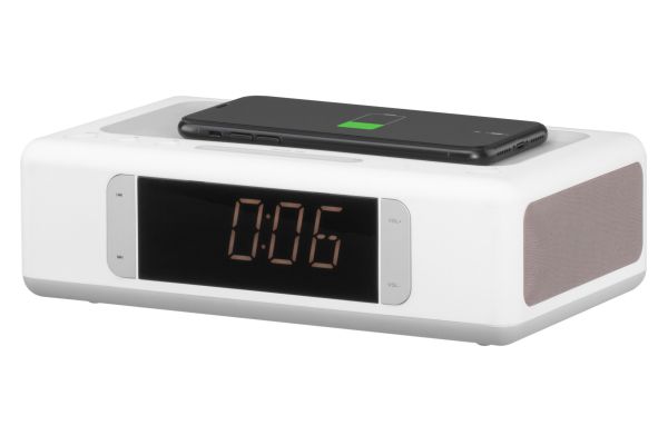 2E  - SmartClock Wireless Charging, Alarm Clock, Bluetooth, FM, USB, AUX White 2E-AS01QIWT -  1