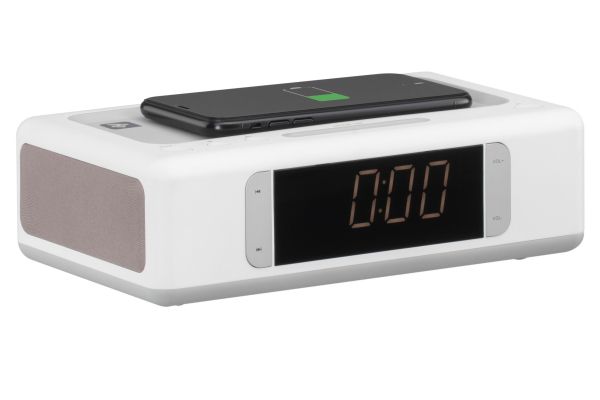 2E  - SmartClock Wireless Charging, Alarm Clock, Bluetooth, FM, USB, AUX White 2E-AS01QIWT -  4