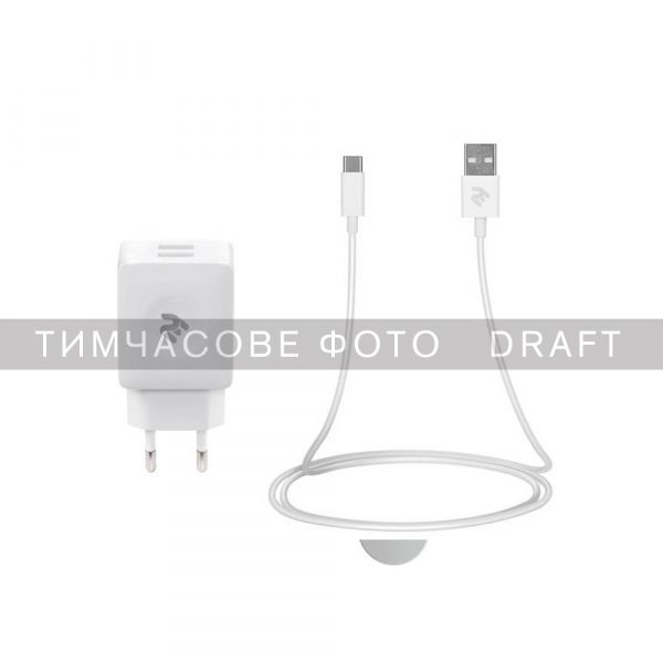    2E Wall Charger Dual USB-A 2.4A+ USB-C White 2E-WC1USB2.1A-CC -  1